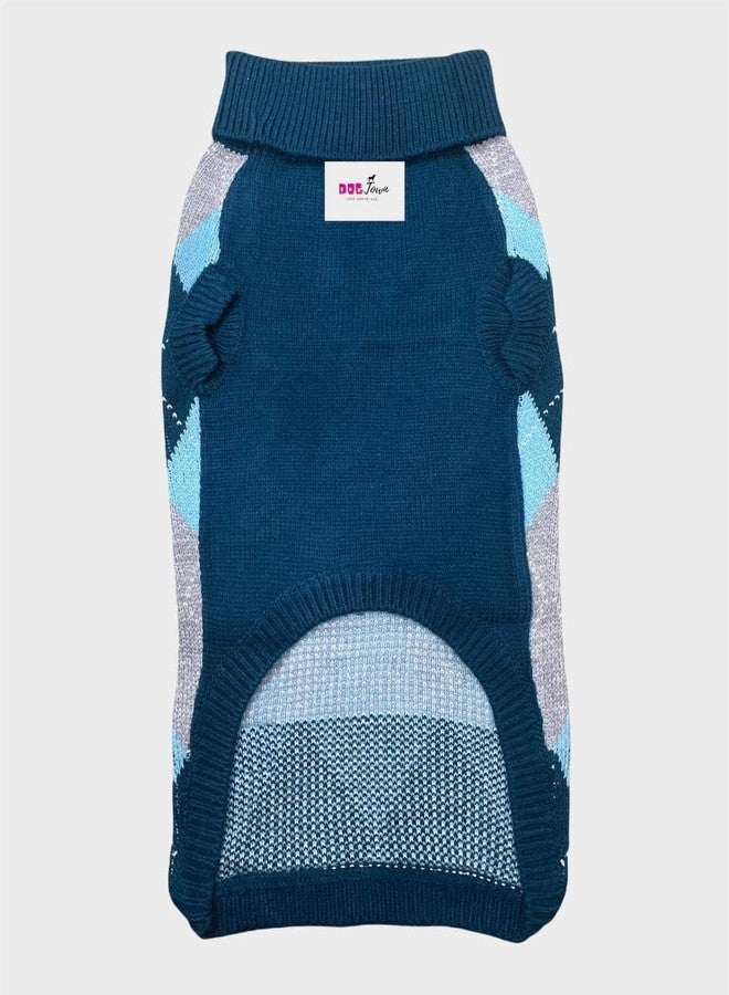 DOGTOWN Checked Sweaters for Dogs/Puppies - Cosy, Soft, Warm & Comfortable Pet Clothes (Blue - Large) - Image 2